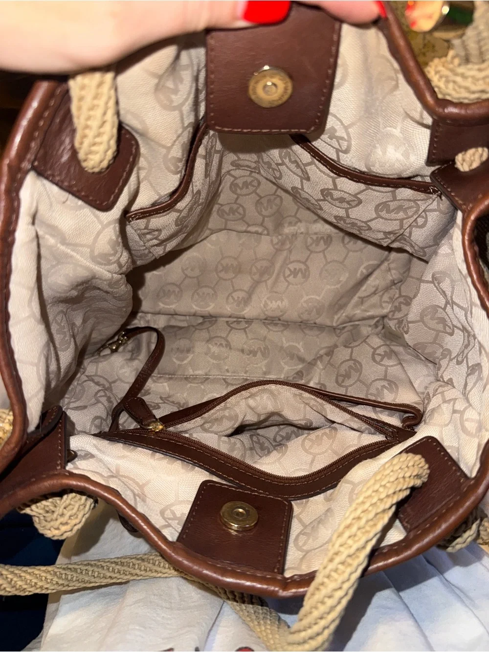 Michael Kors Tan Rope-Handled Tote with Brown Trim
